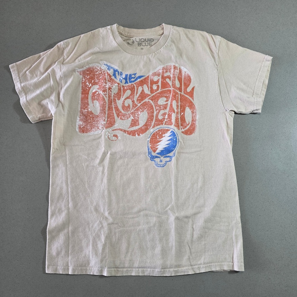 Liquid Blue Grateful Dead Graphic T-Shirt Mens Medium Tan Steal Your Face Rock